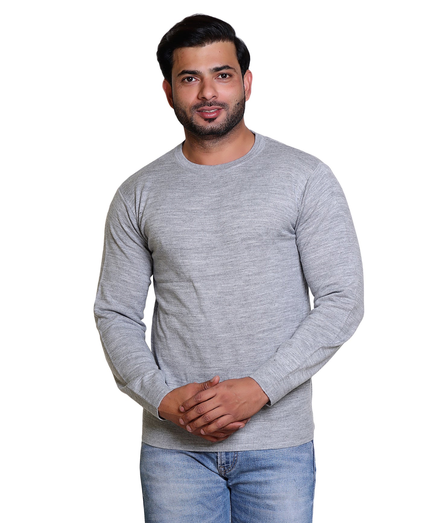 Men's Solid Round Neck Grey Sweater