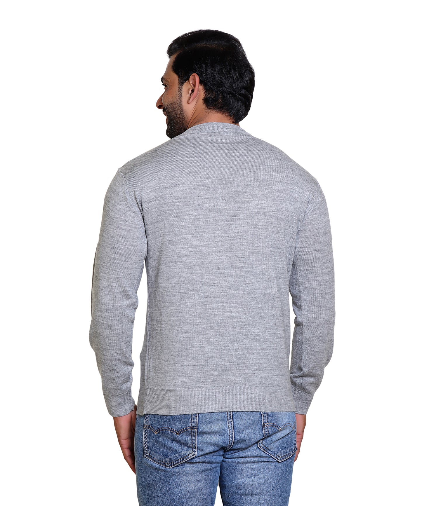 Men's Solid Round Neck Grey Sweater