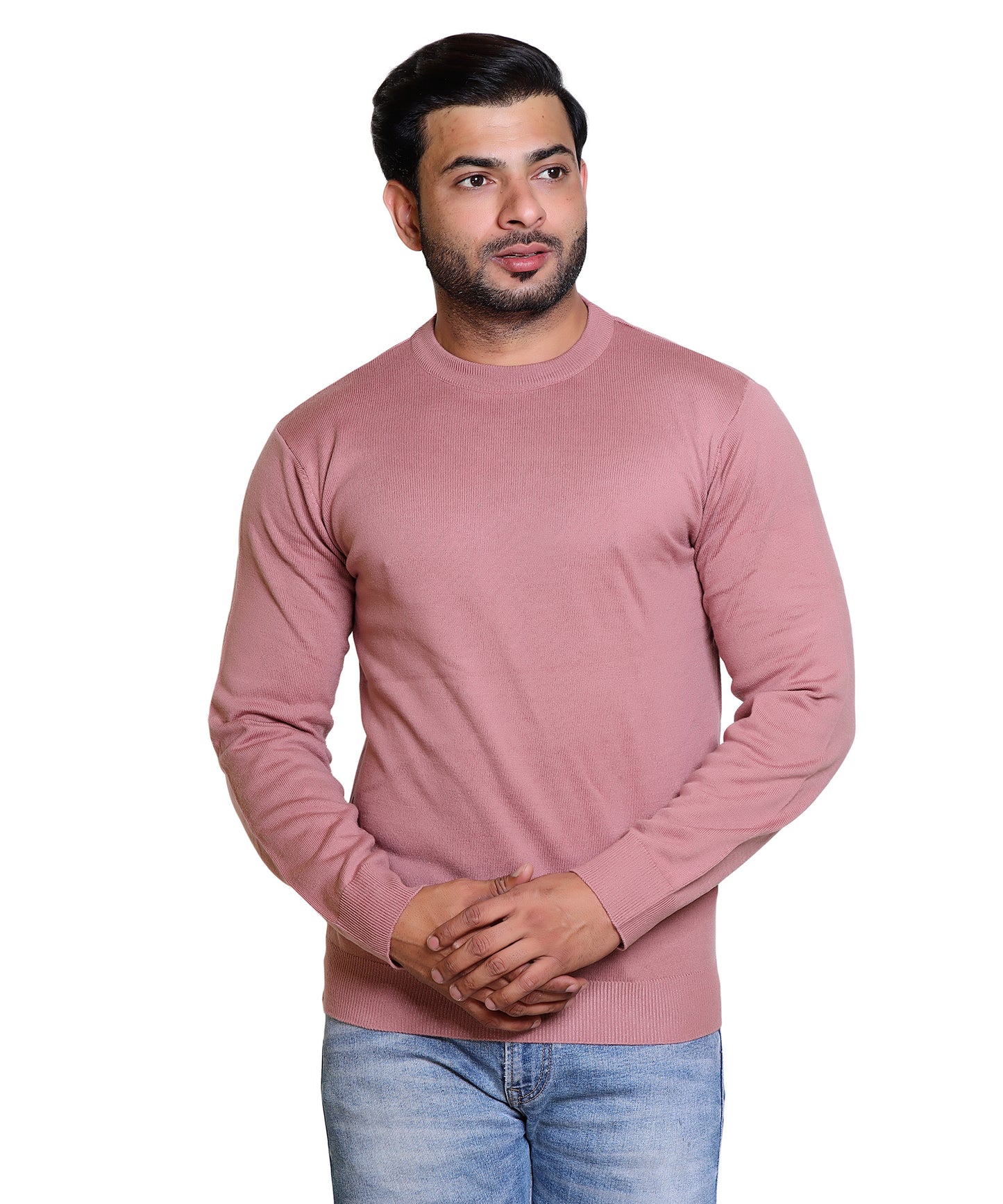 Men's Solid Round Neck Pink Sweater
