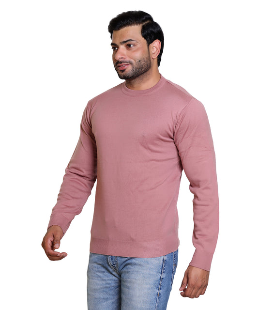 Men's Solid Round Neck Pink Sweater
