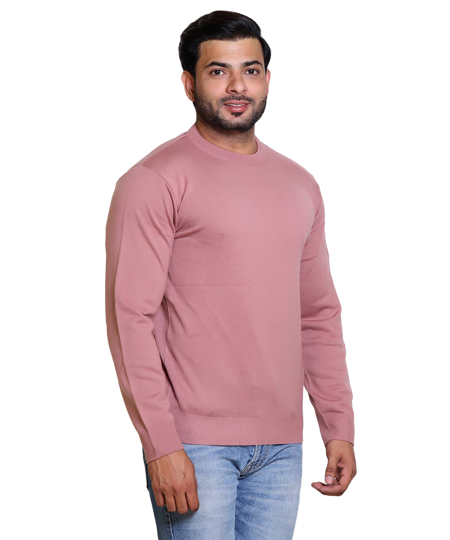 Men's Solid Round Neck Pink Sweater