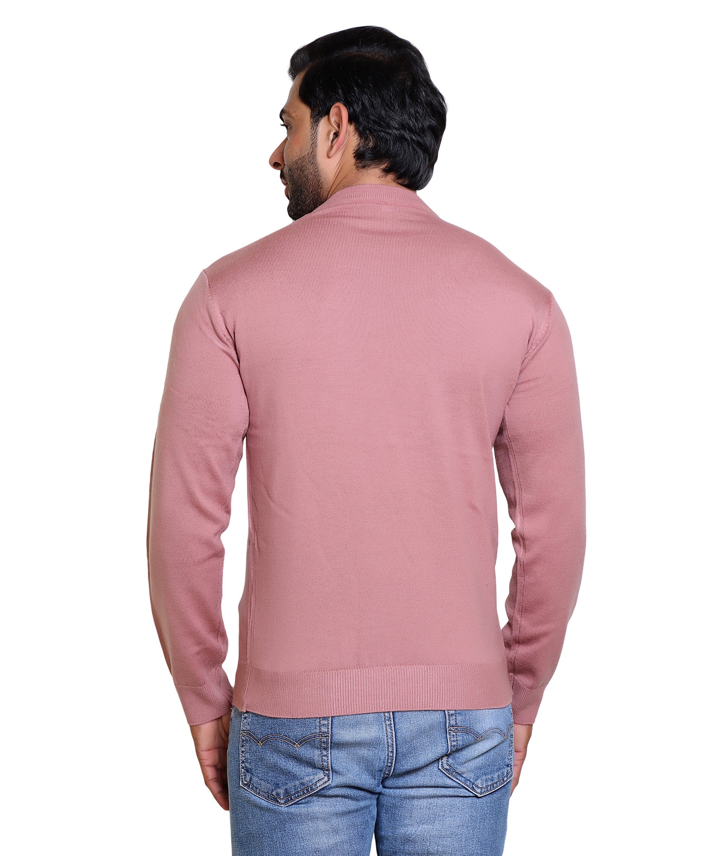 Men's Solid Round Neck Pink Sweater