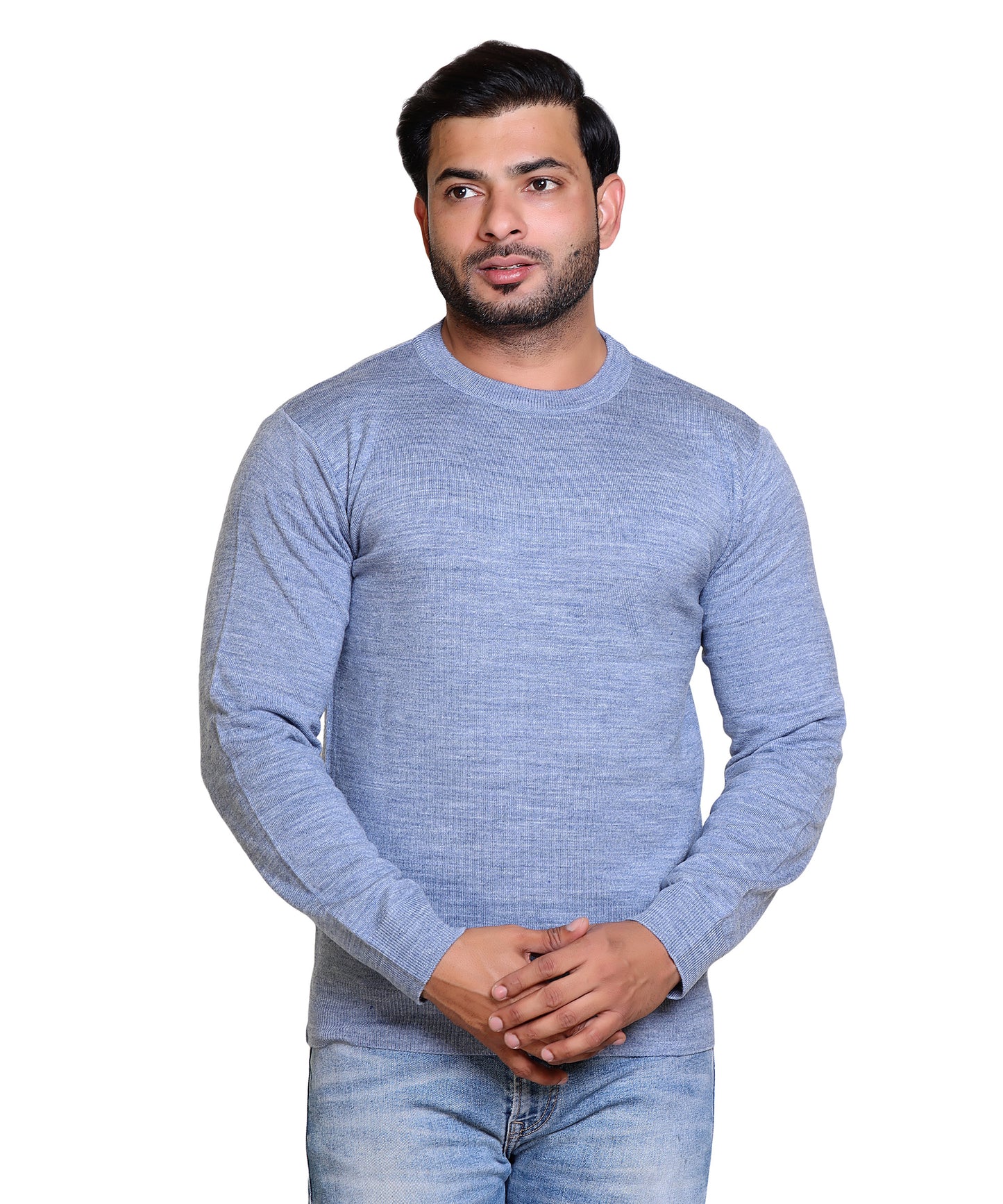 Men's Solid Round Neck Blue Sweater
