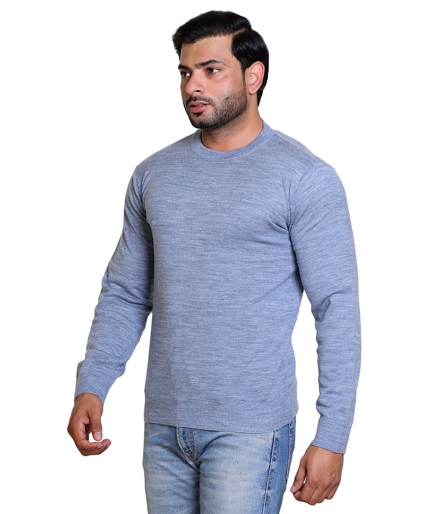 Men's Solid Round Neck Blue Sweater