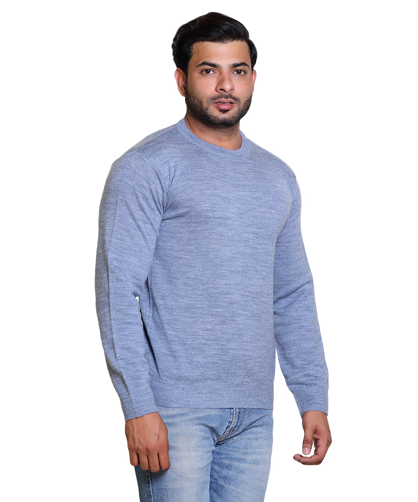Men's Solid Round Neck Blue Sweater