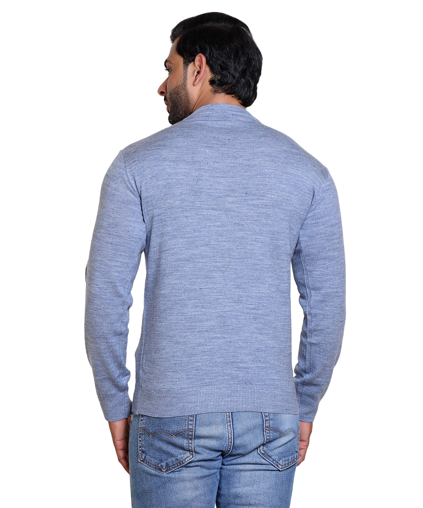 Men's Solid Round Neck Blue Sweater