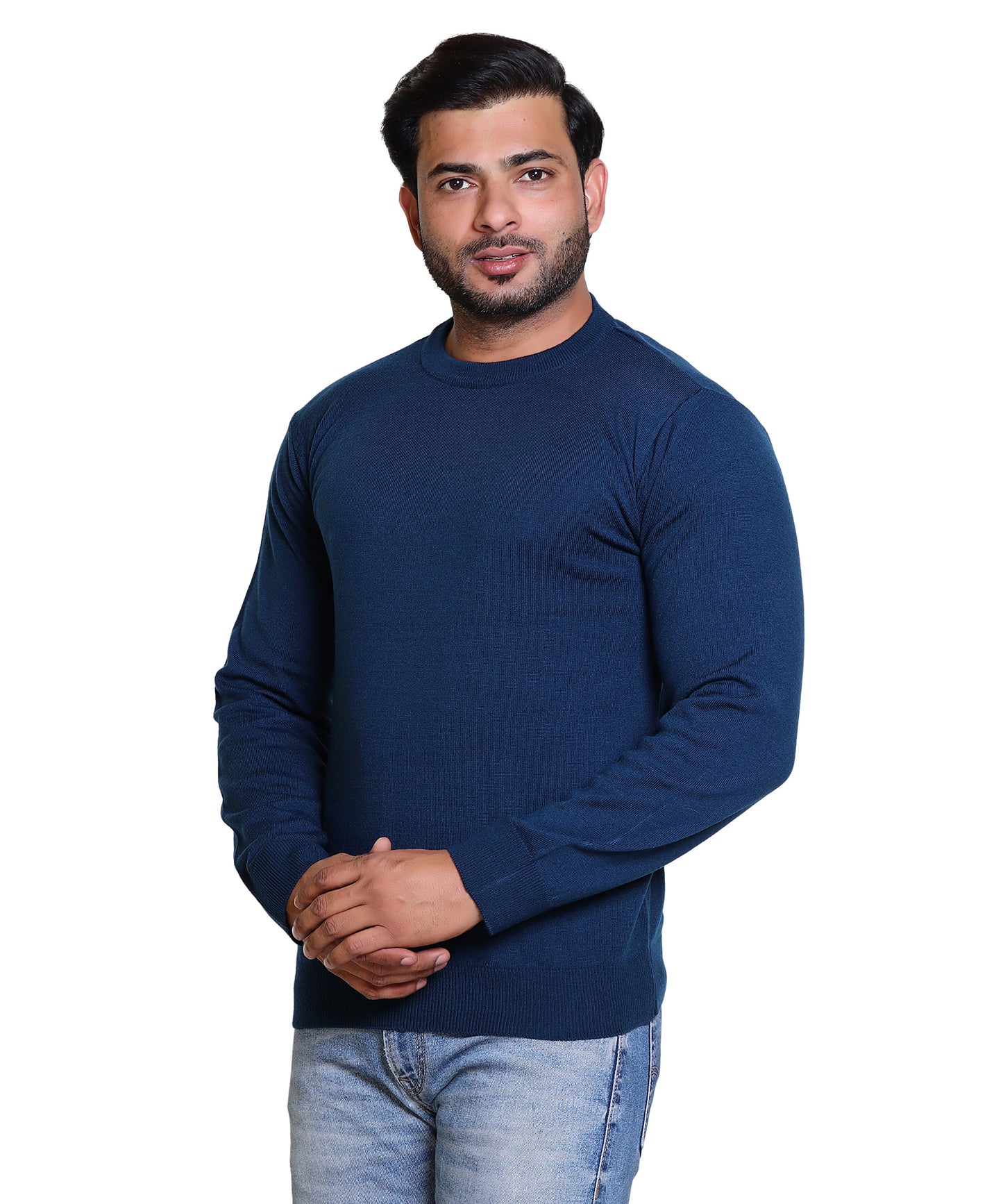 Men's Solid Round Neck Nevy Sweater