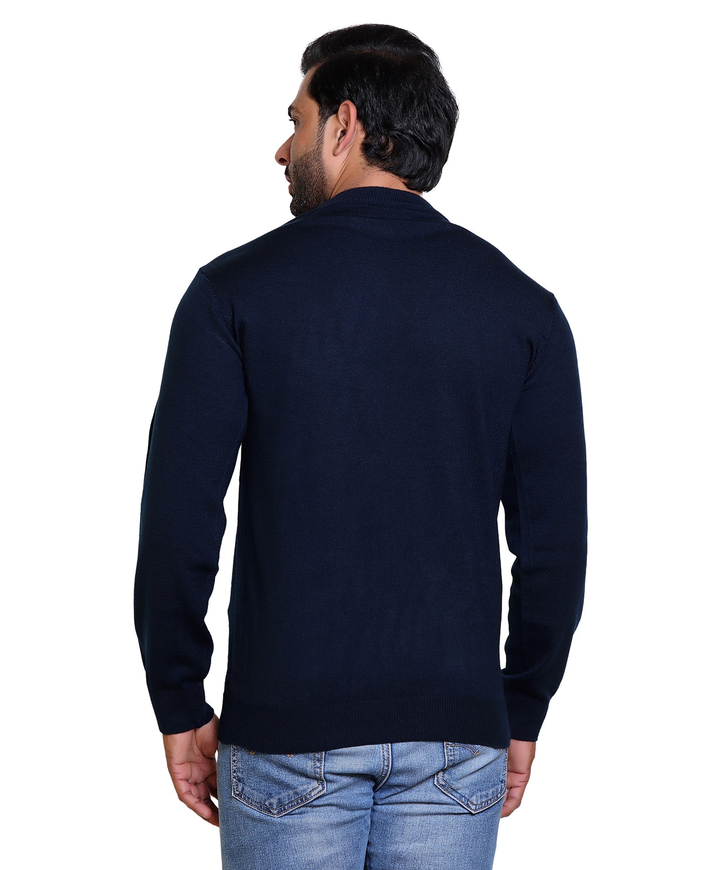 Men's Solid Round Dark Blue Sweater
