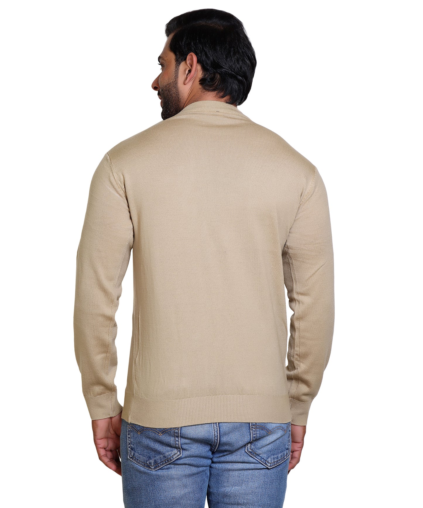 Men's Solid Round Neck Beige Sweater