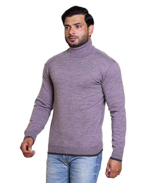 Men's Solid HighNeck mauve Sweater