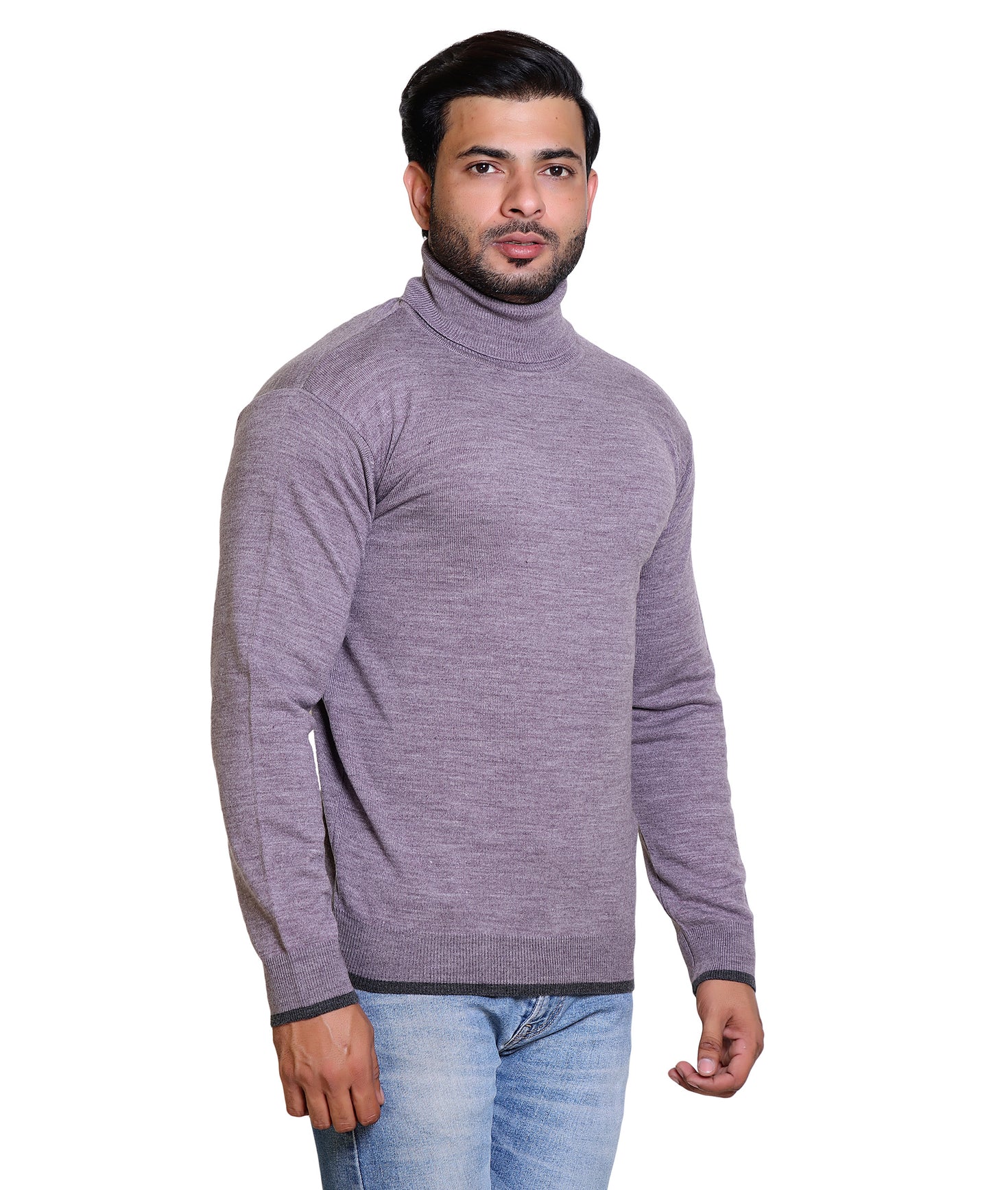 Men's Solid HighNeck mauve Sweater