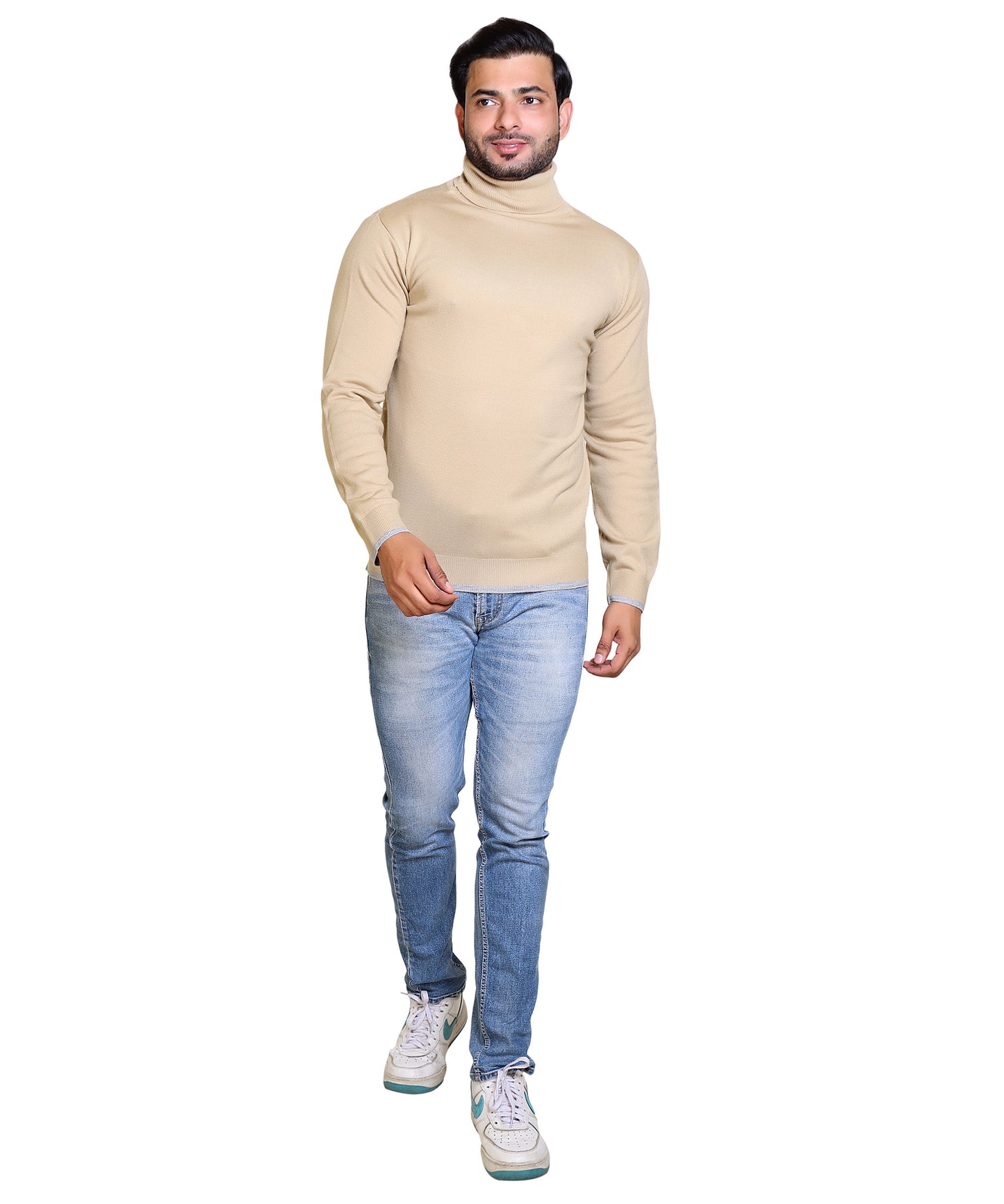 Men's Highneck Beige Sweater