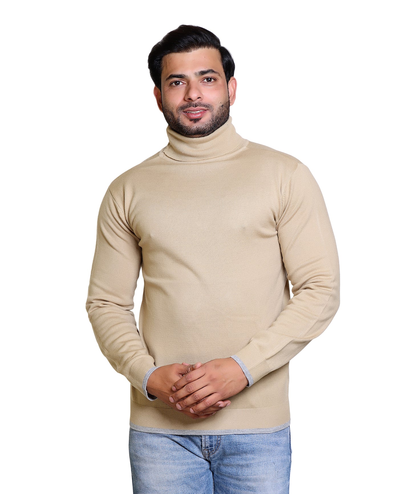 Men's Highneck Beige Sweater