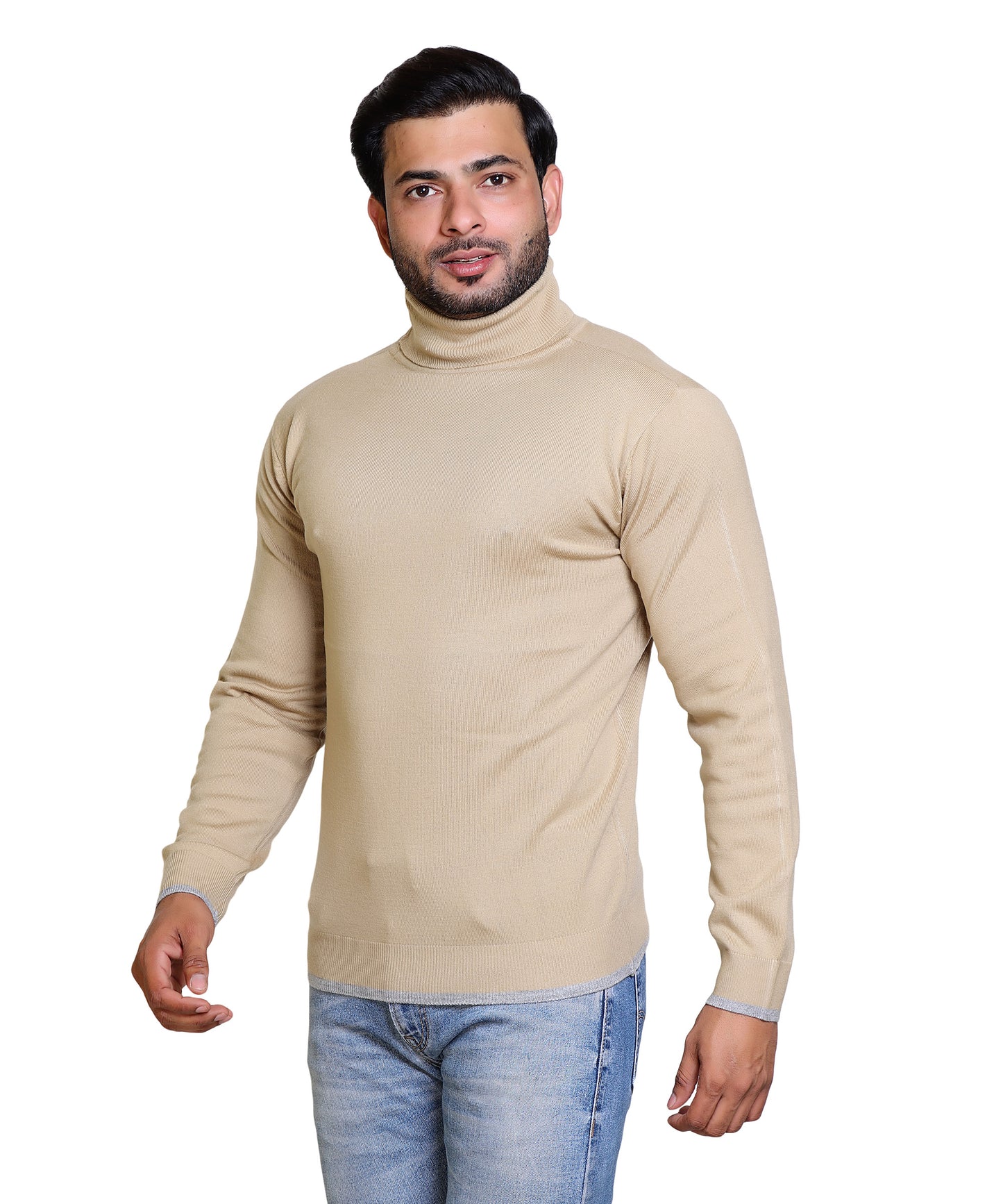 Men's Highneck Beige Sweater