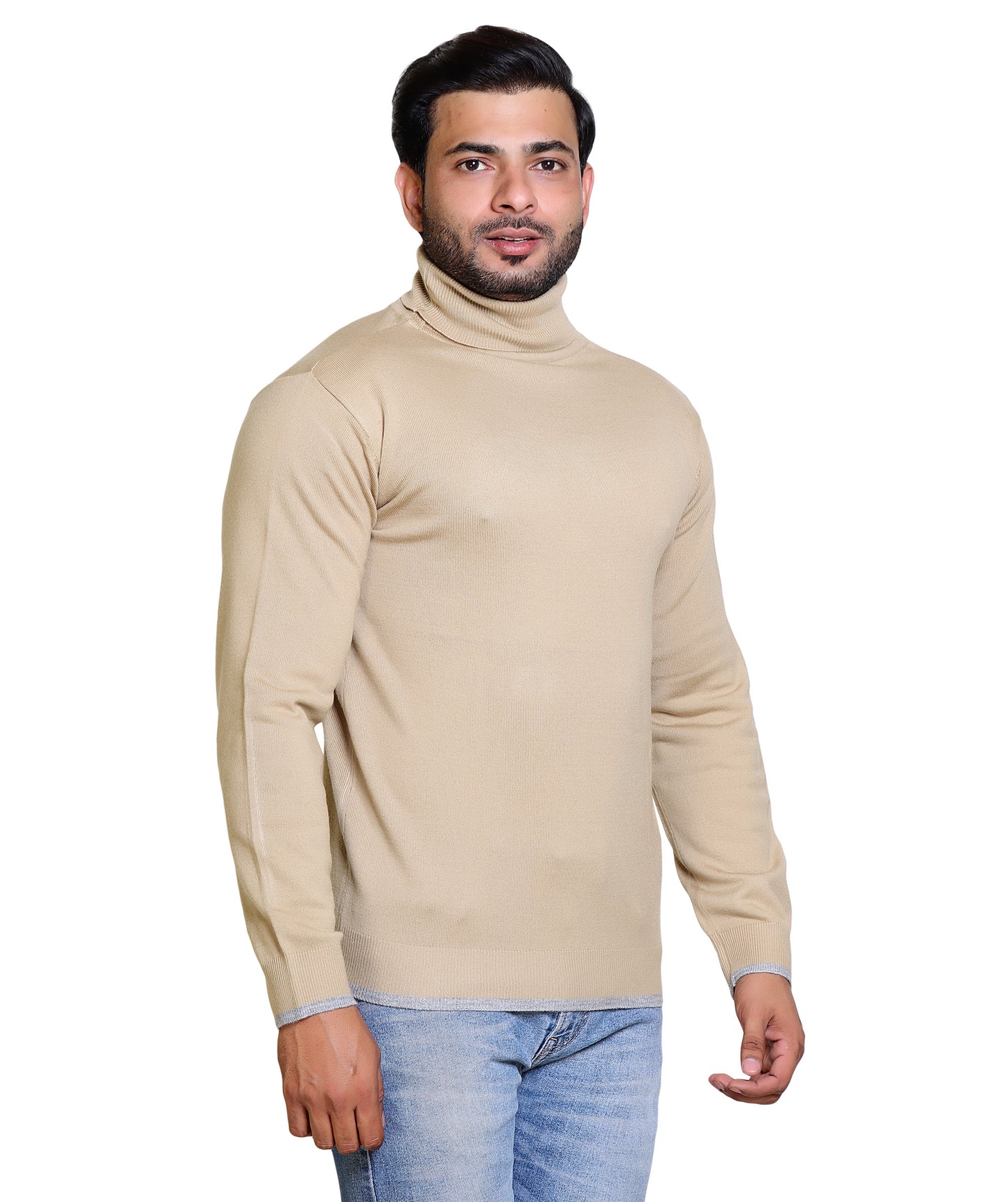 Men's Highneck Beige Sweater