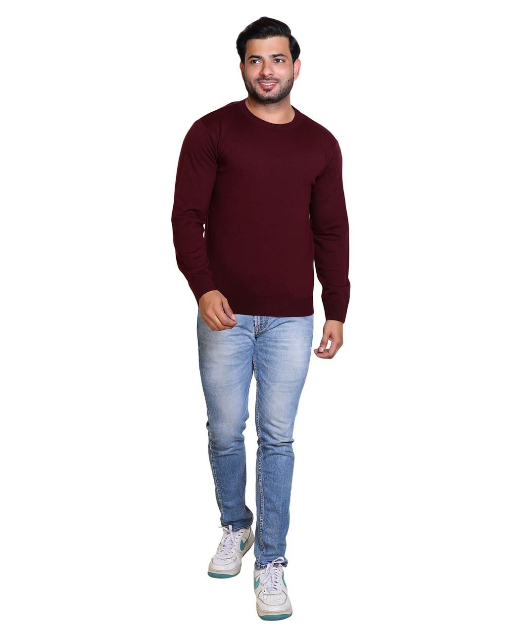Men's Solid Round Neck Brown Sweater